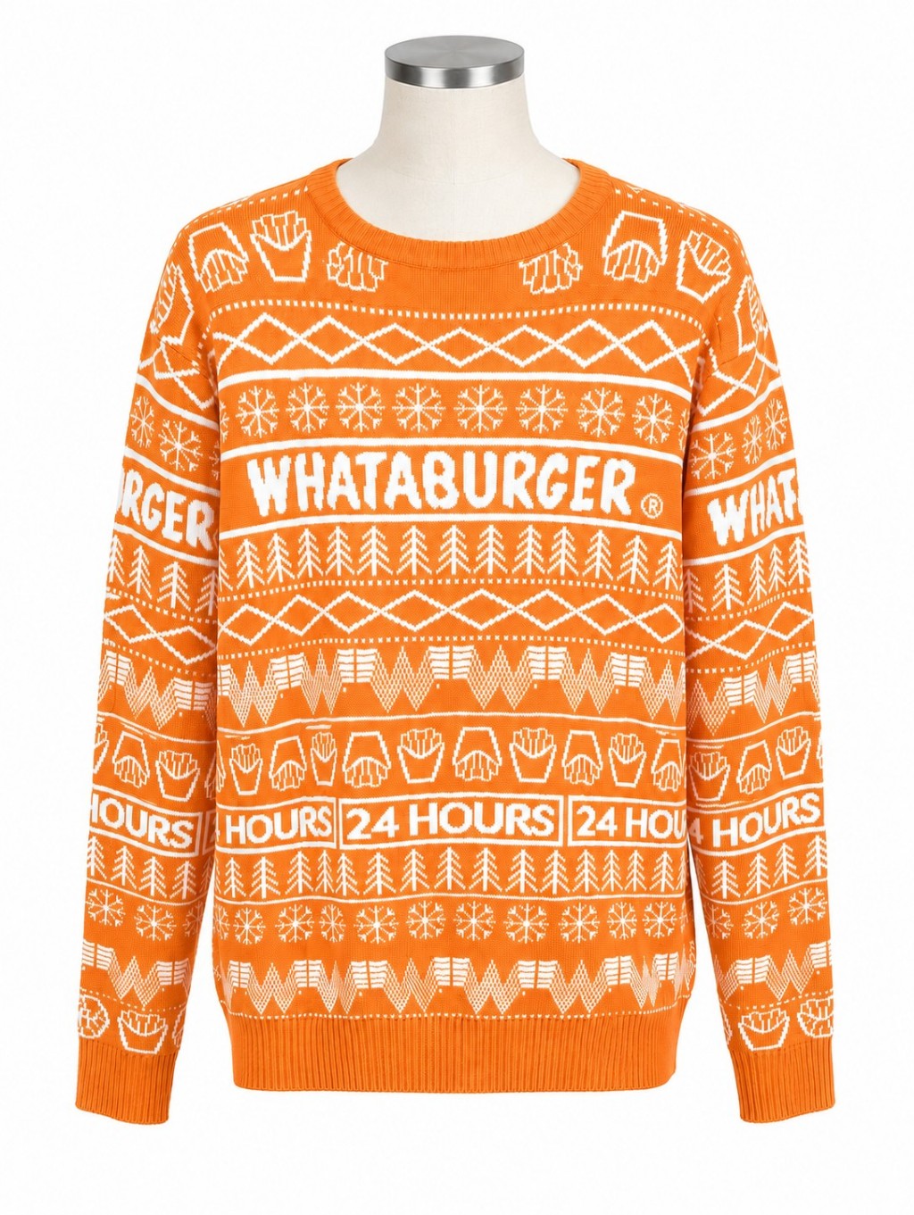 Whataburger Ugly Christmas Sweater Mens Xl Orange White Holiday 24 Hours Fries
